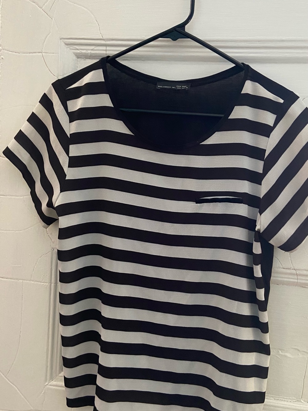 Zara Black and White Striped Short Sleeve Tee